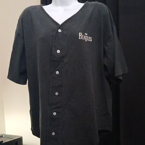 Vintage Beatles Black Button-Up Baseball Shirt
